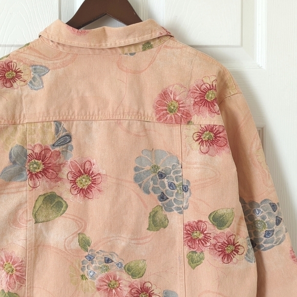 Chico's Design 90's Vintage Floral Embroidered & Beaded Denim Jacket Peach 3 - Picture 12 of 13